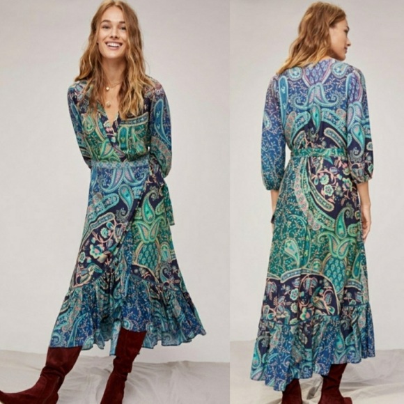 FARM Rio Dresses & Skirts - FARM Rio for Anthropologie Amorina Blue Floral Paisley Wrap Dress Small